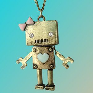 Adorable Gold Robot Necklace